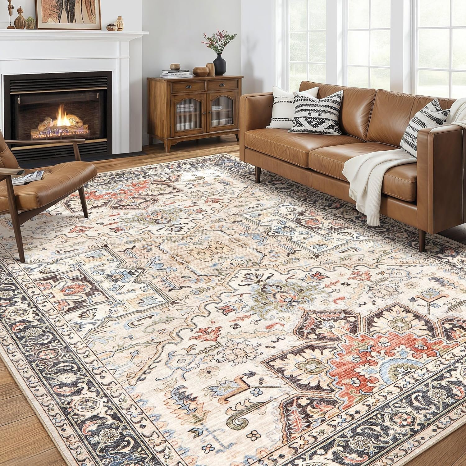 9×12 Area Rugs for Living Room – Large Carpet Ultra Thin Soft Washable Oriental Vintage Floral Distressed Rug Big Indoor Carpets for Bedroom Nursery Dorm Home Decor Aesthetic – Multi