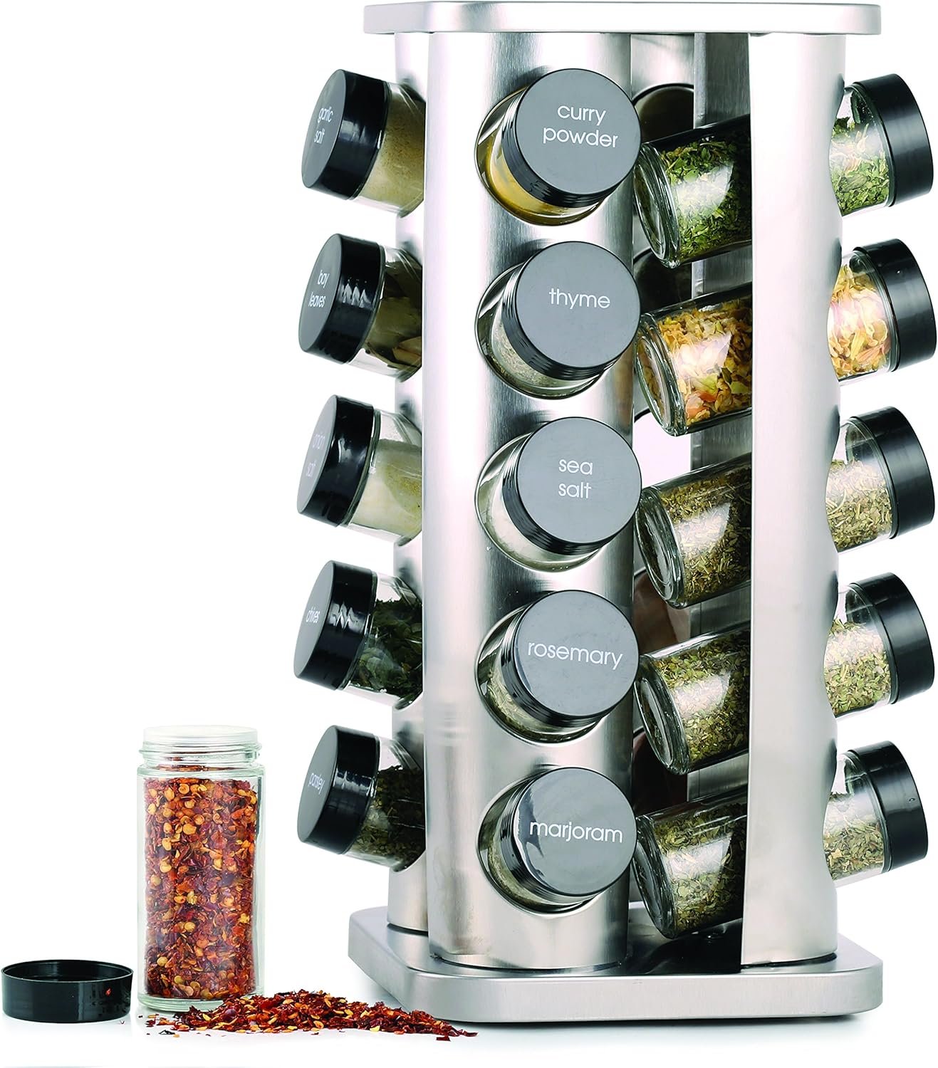 Orii 20 Jar Rotating Spice Rack with Spices Included & 5-Year Free Spice Refill Program – Stainless Steel Countertop Spice Rack with 3 oz Glass Jars | 5-Year Free Spice Refill Program, Stainless Steel Countertop, 3 oz Glass Jars
