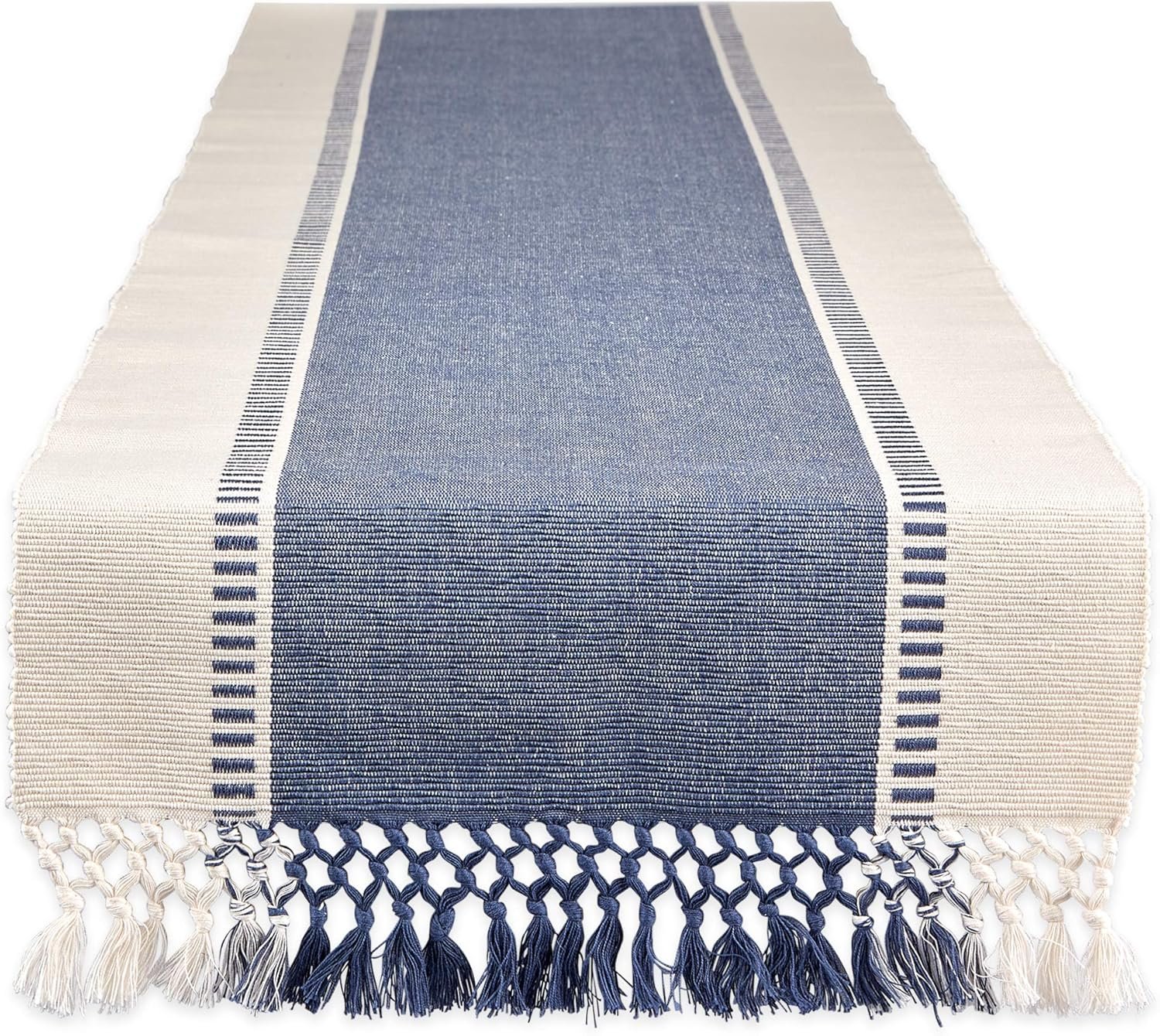 DII Dobby Stripe Table Runner, 13×72, French Blue & Cream Background | Woven Decorative Table Runner