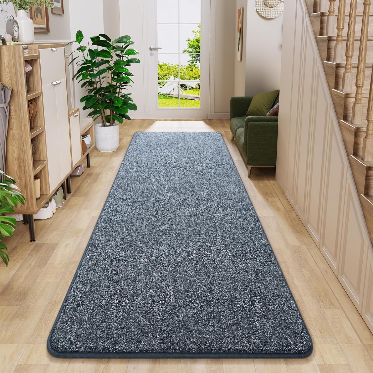 Chicrug Modern 2×6 Runner Rugs for Bedroom Living Room, Memory Foam Low-Pile Hallway Carpet Runner Rug for Entryway Kitchen, Throw Small Kids Rug for Bedside Dorm Room Decor, Dark Blue and White