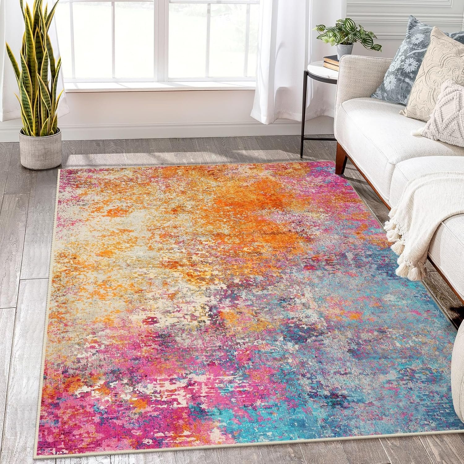 Lahome Modern Abstract Washable 5×7 Area Rugs for Living Room, Colorful Soft Bedroom Rug Low Pile Non Slip,Stain Resistance Dining Room Carpet for Nursery Office Entrance Home Office Decor
