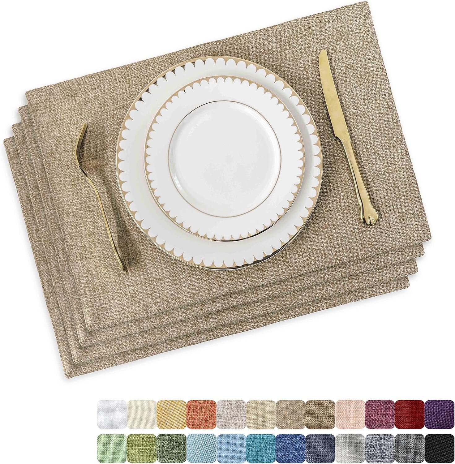 Home Brilliant Linen Placemats Set of 4 Heat Resistant Dining Table Cloth Place Mats Kitchen Table Mats Placemats Table Decor, Natural Linen