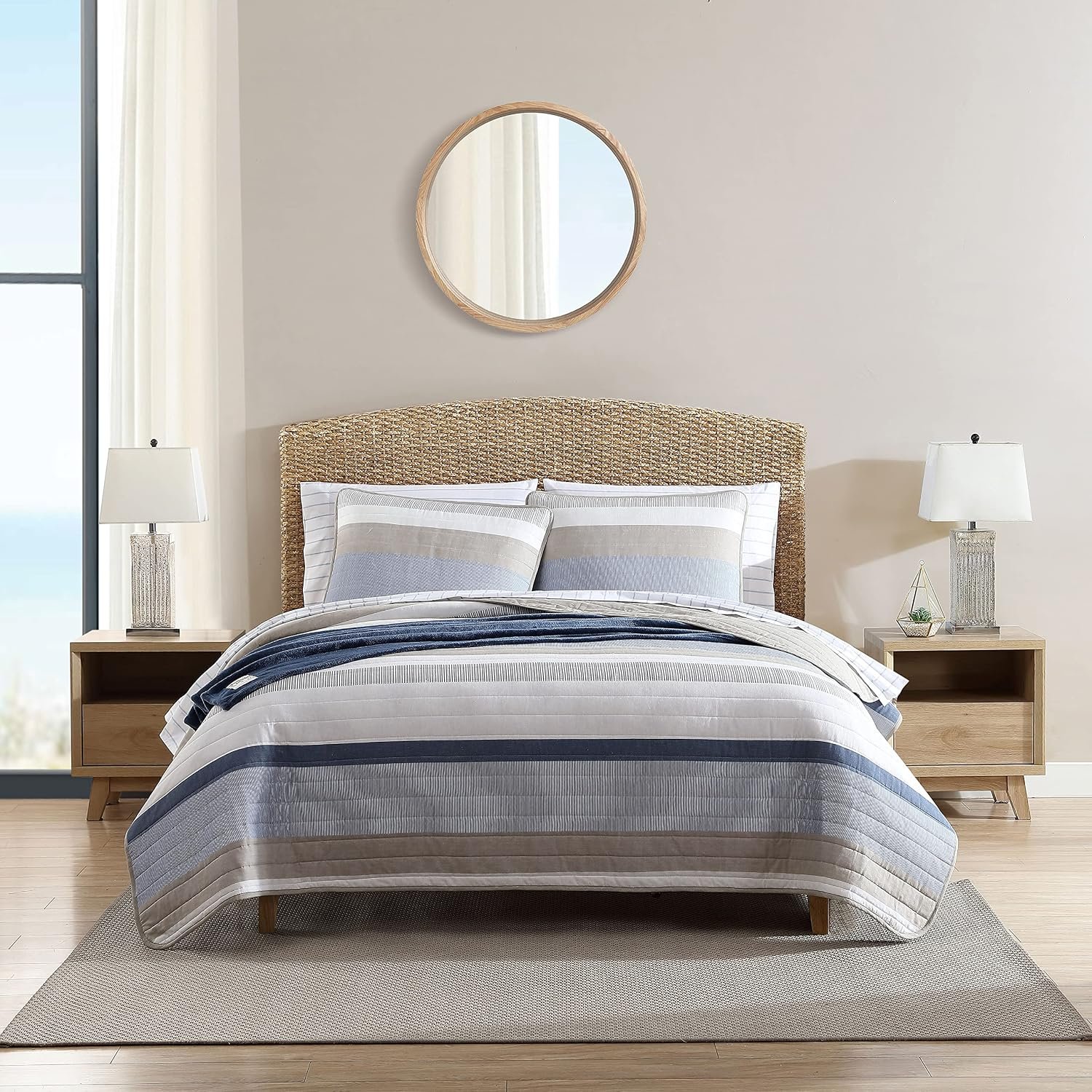 Nautica – Twin Quilt Set, Soft Cotton Bedding with Matching Shams, Prewashed for Extra Softness, Reversible Stripe Design, Lightweight Layering for Year-Round Comfort (Galewood Blue)