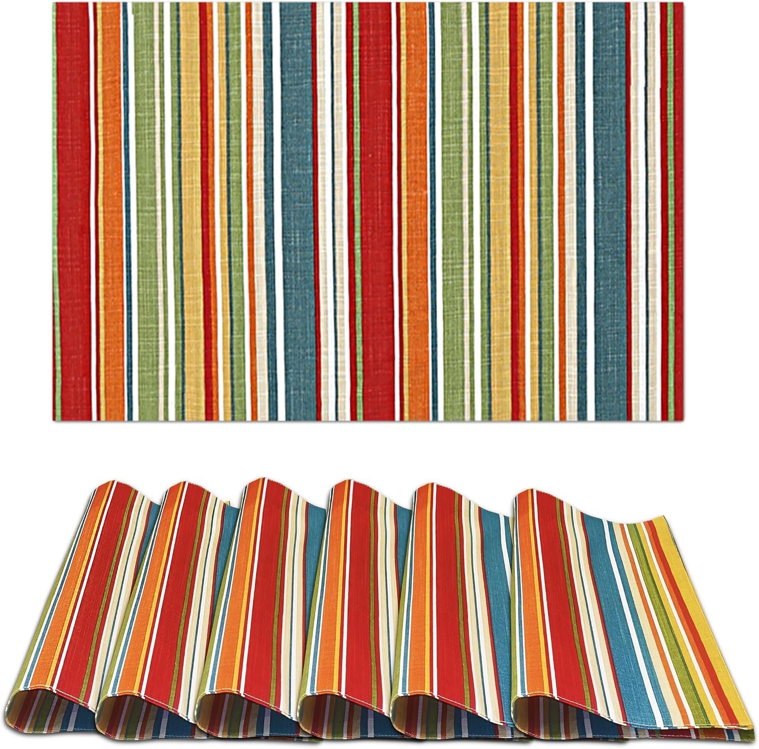 Ruvanti Placemats 100% Cotton 13×19 Inch, Dining Table Placemats Set of 6, Place Mats for Dining Table Decor, Kitchen & Table Linens, Coffee Mat for Christmas Dinners – Multi Stripe