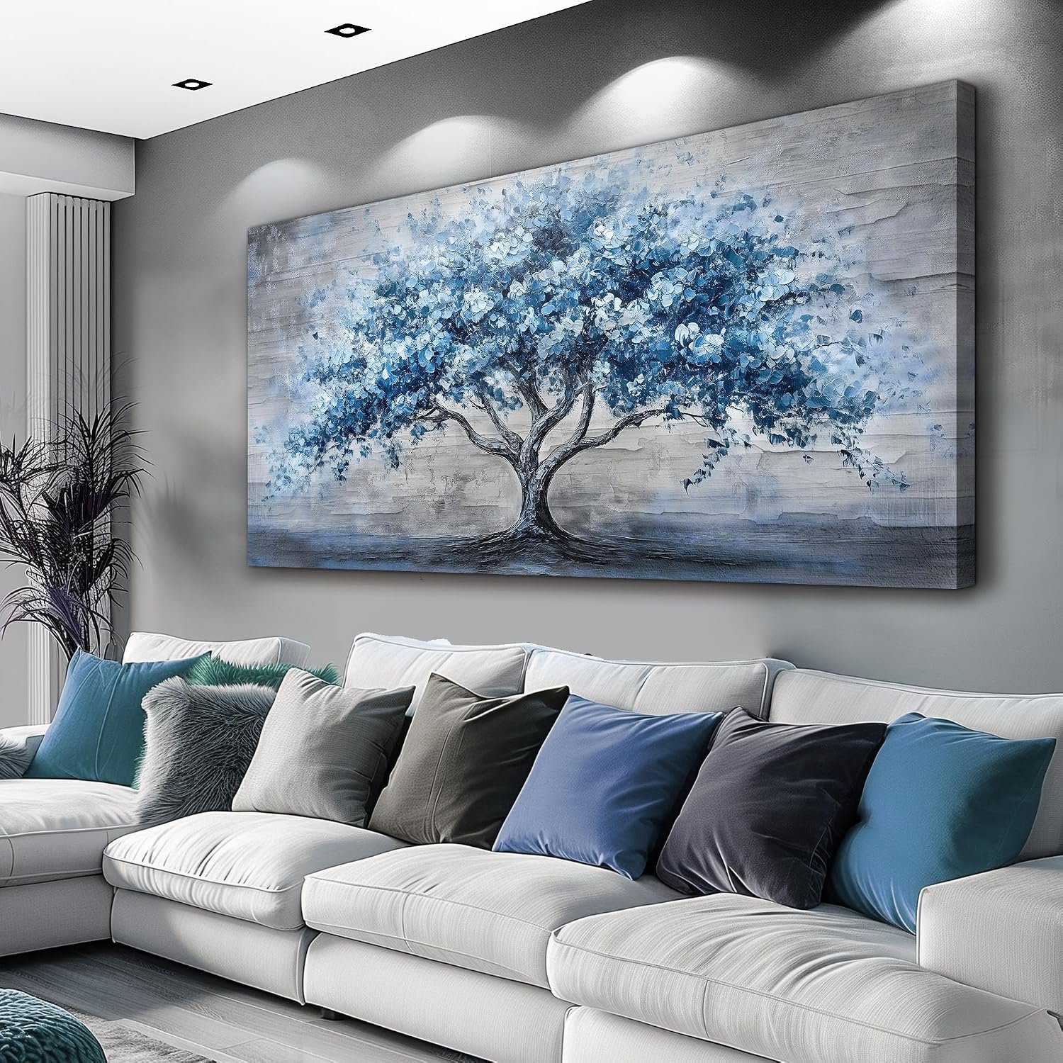 KELIYUAN Canvas Wall Art For Living Room Bedroom Wall Decor Office Dining room Abstract Art Blue Tree Painting Room Hallway Wall Home Decoration Prints Artwork Picture Ready To Hang 20×40 Inches