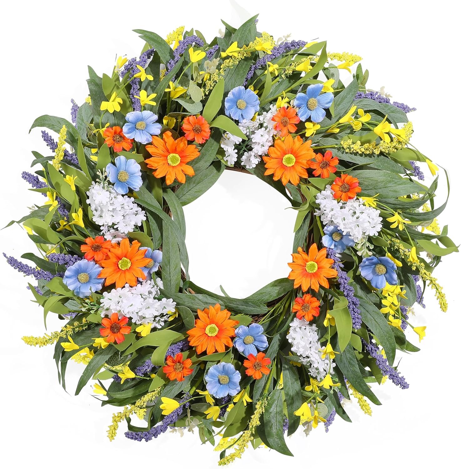 Summer Wreath for Front Door 24 Inch, Spring Floral Wreaths with Artificial Daisy and Lavender for All Season Home Decor Easter Indoor Outdoor Wall Home Celebrations