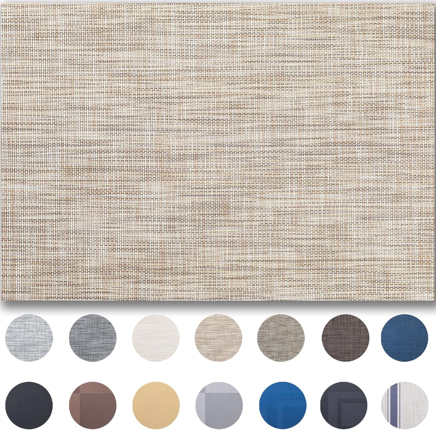 Placemats Set of 4 – Easy Clean Woven Vinyl Placemats for Dining Table, Indoor/Outdoor Place Mats, Washable PVC Table Mats（Caramel）