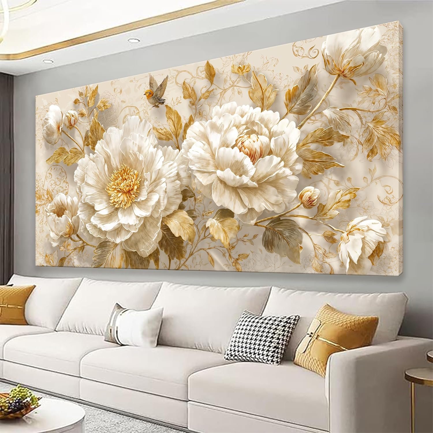 YISXINOAG Gold Flower Wall Decor Modern Canvas Art Wall Decor Abstract Wall Art Modern Floral Painting Abstract Artwork Pictures for Bathroom Ready to Hang Canvs Wall Decorations Size 20″X40″