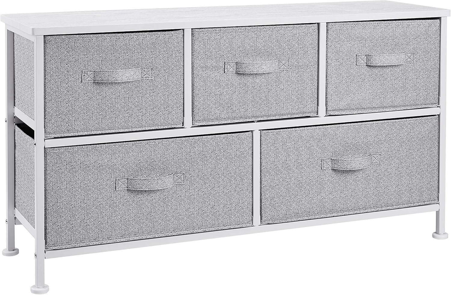 Amazon Basics Extra Wide Fabric 5-Drawer Storage Organizer Unit for Bedroom Closet, White