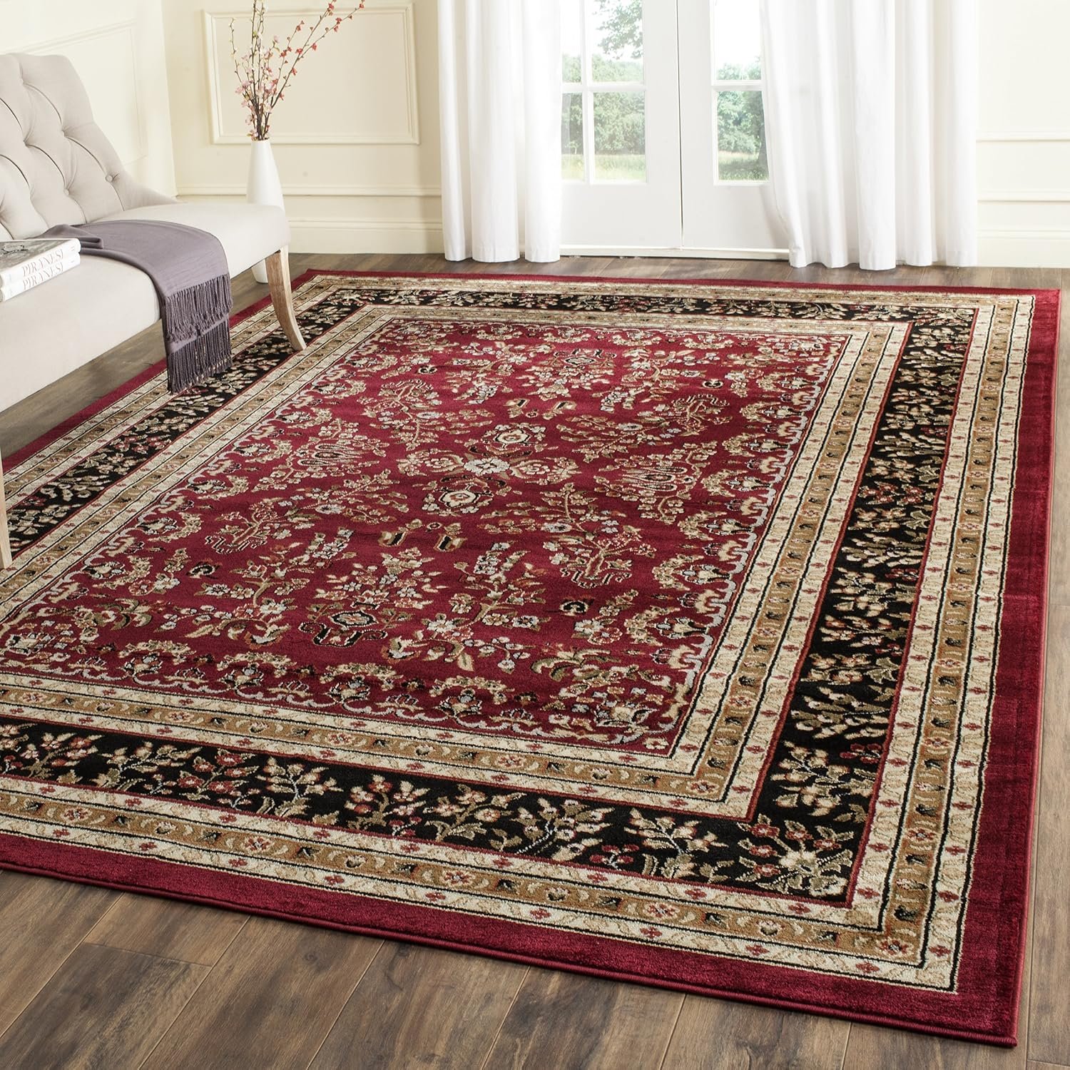 SAFAVIEH Area Rug 9×12 – Lyndhurst Collection – Large – Red & Black, Traditional Oriental Design, Non-Shedding & Easy to Clean, Ideal for Living Room, Bedroom, Dining Space (LNH331B)