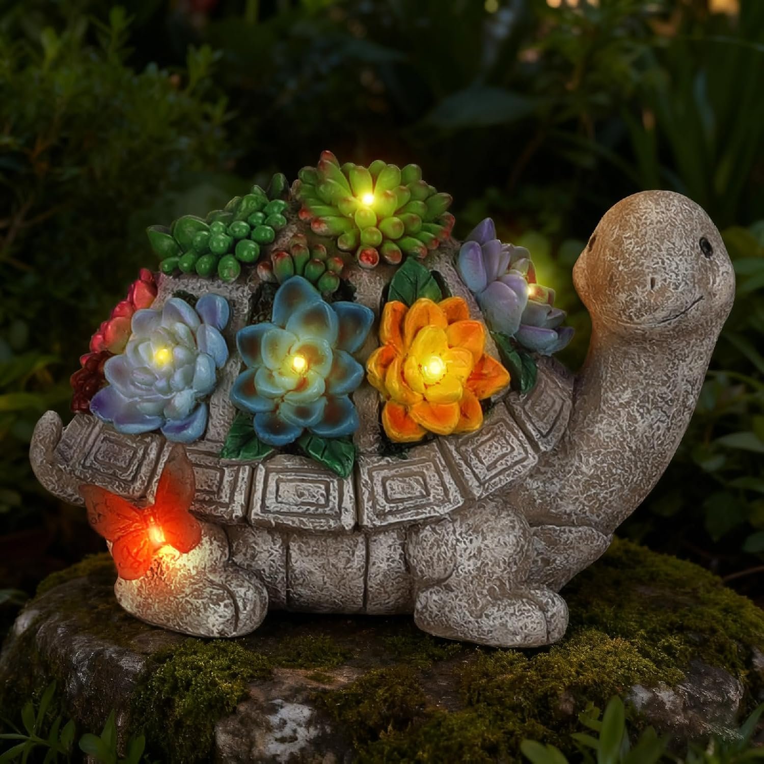 8.27 Inch Large Solar Garden Outdoor Statues Turtle with Succulent and 7 LED Lights -Waterproof Animal Lawn Decor Statue for Patio, Balcony, Yard Ornament for Mom Grandma Women