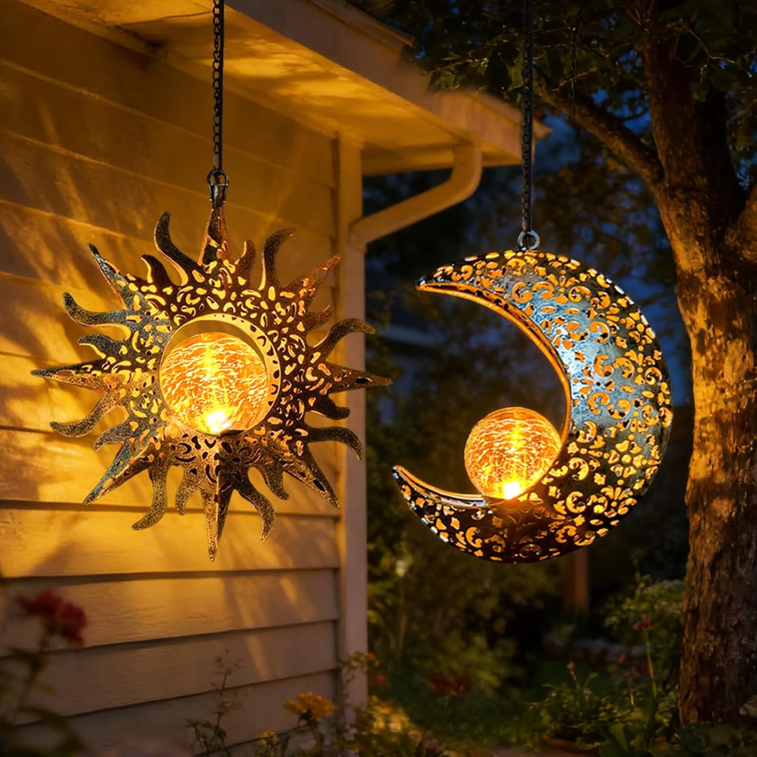 Solar Hanging Sun Moon Lights,Outdooor Lanterns Waterproof Garden Gifts | Solar Hanging Sun Moon Lights,Outdooor Lanterns Waterproof Garden Gifts