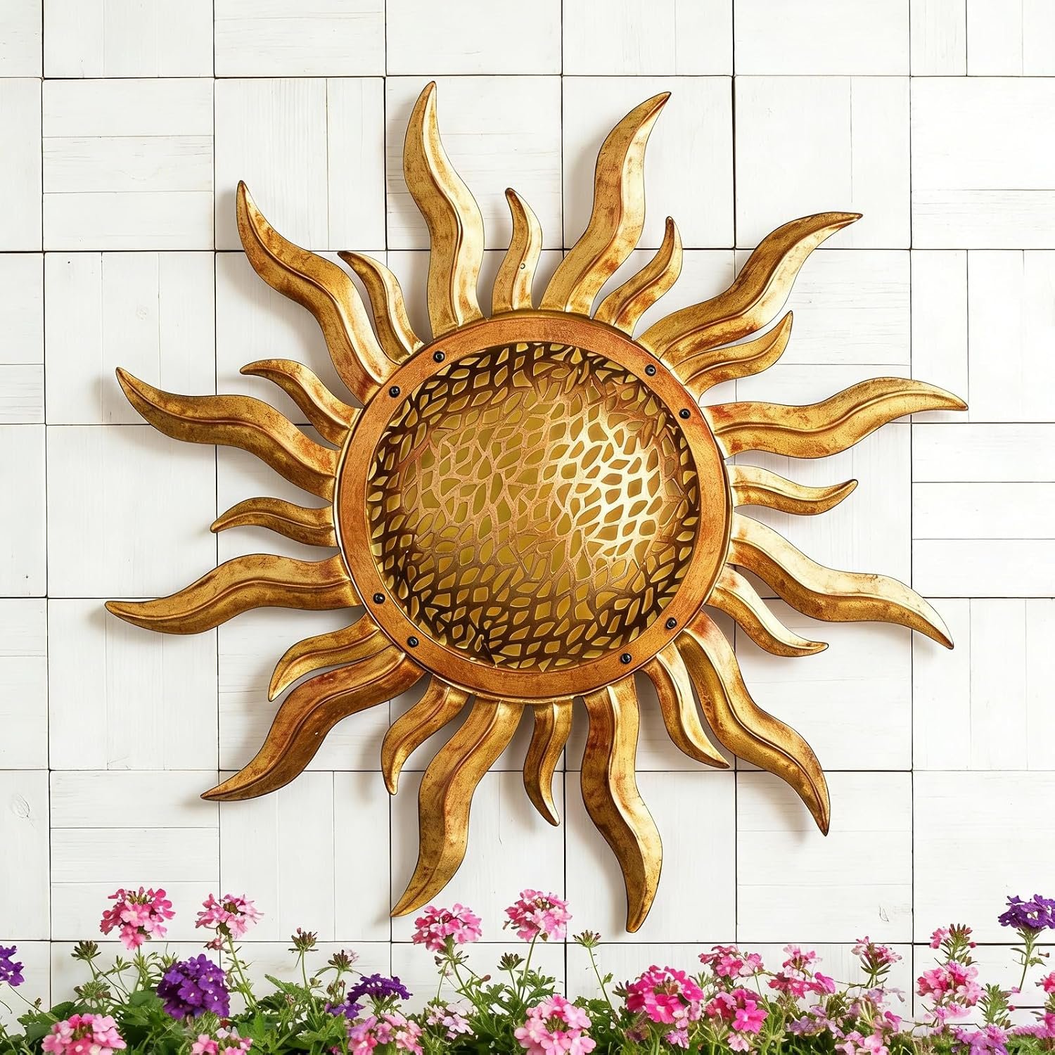 22″ Metal Sun Wall Art Large Outdoor Wall Decor Unique Metal Wall Hanging