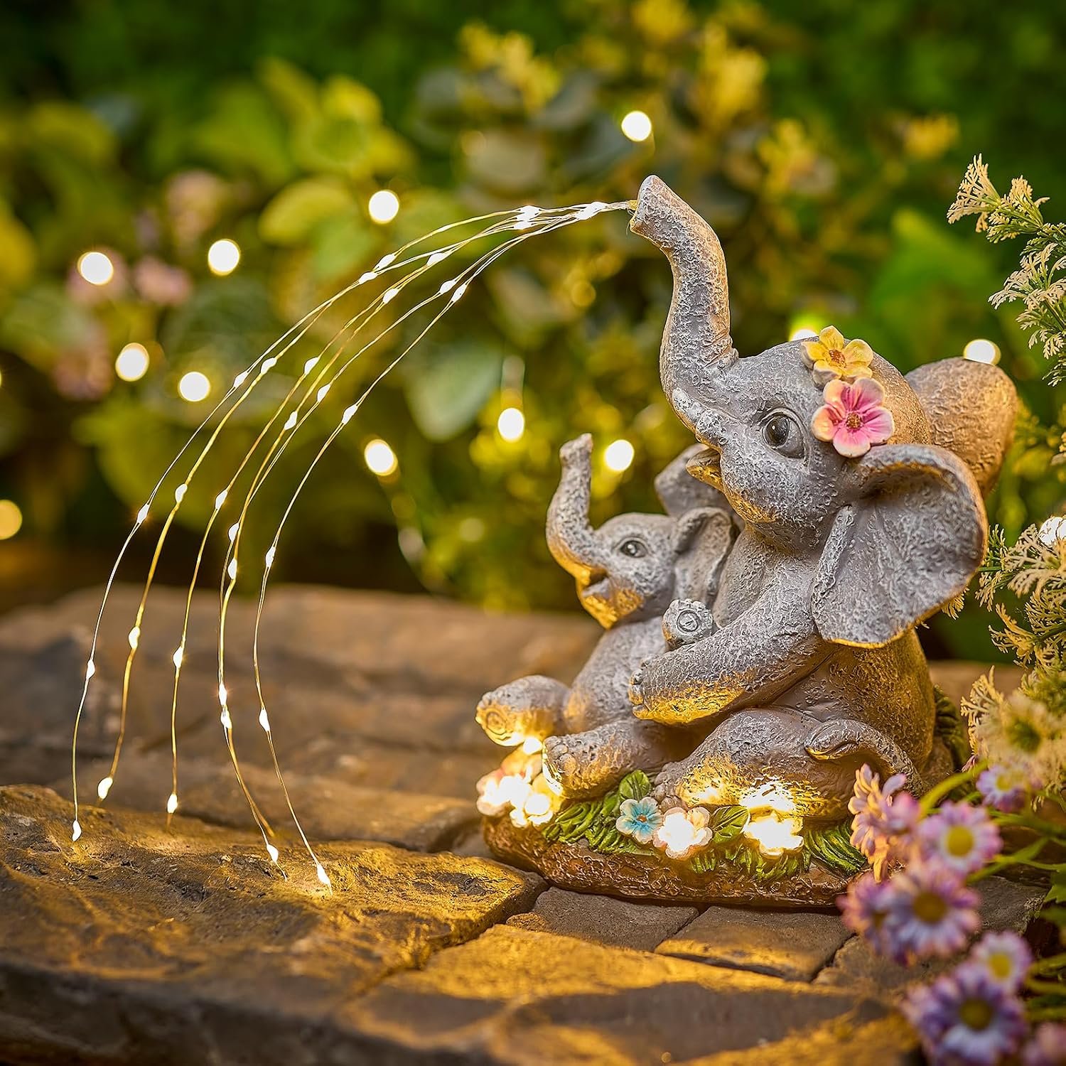 Brightown Solar-Elephant-Garden-Decor-Statue with Succulent & Watering LED Lights, Waterproof Outdoor Decor for Patio, Lawn, Balcony & Yard Decorations Outdoor, Unique Mothers Day Gifts for Mom Women