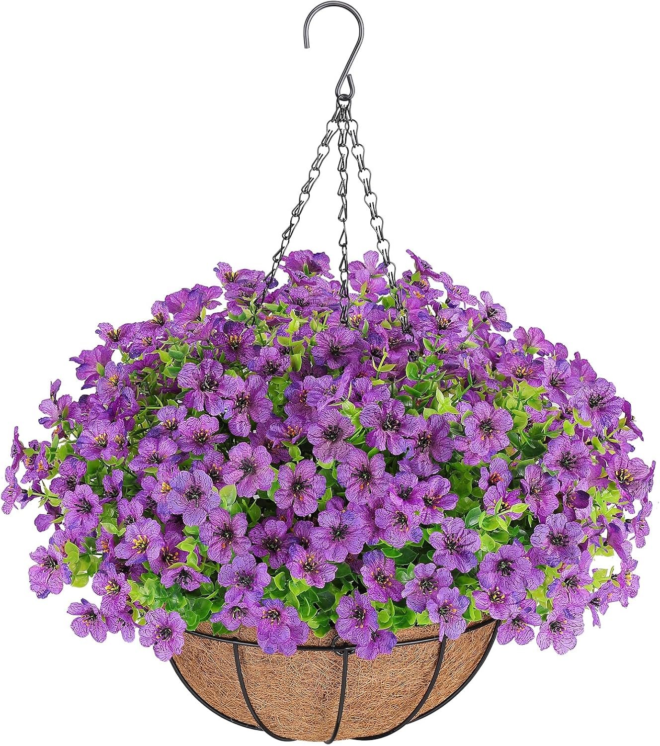 AGIRL Artificial Hanging Flowers with Baskets for Outdoors(Purple) | UV Resistant Fake Plants for Outdoor Porch Patio Garden, Realistic Silk Flowers for Spring Summer Home Decor