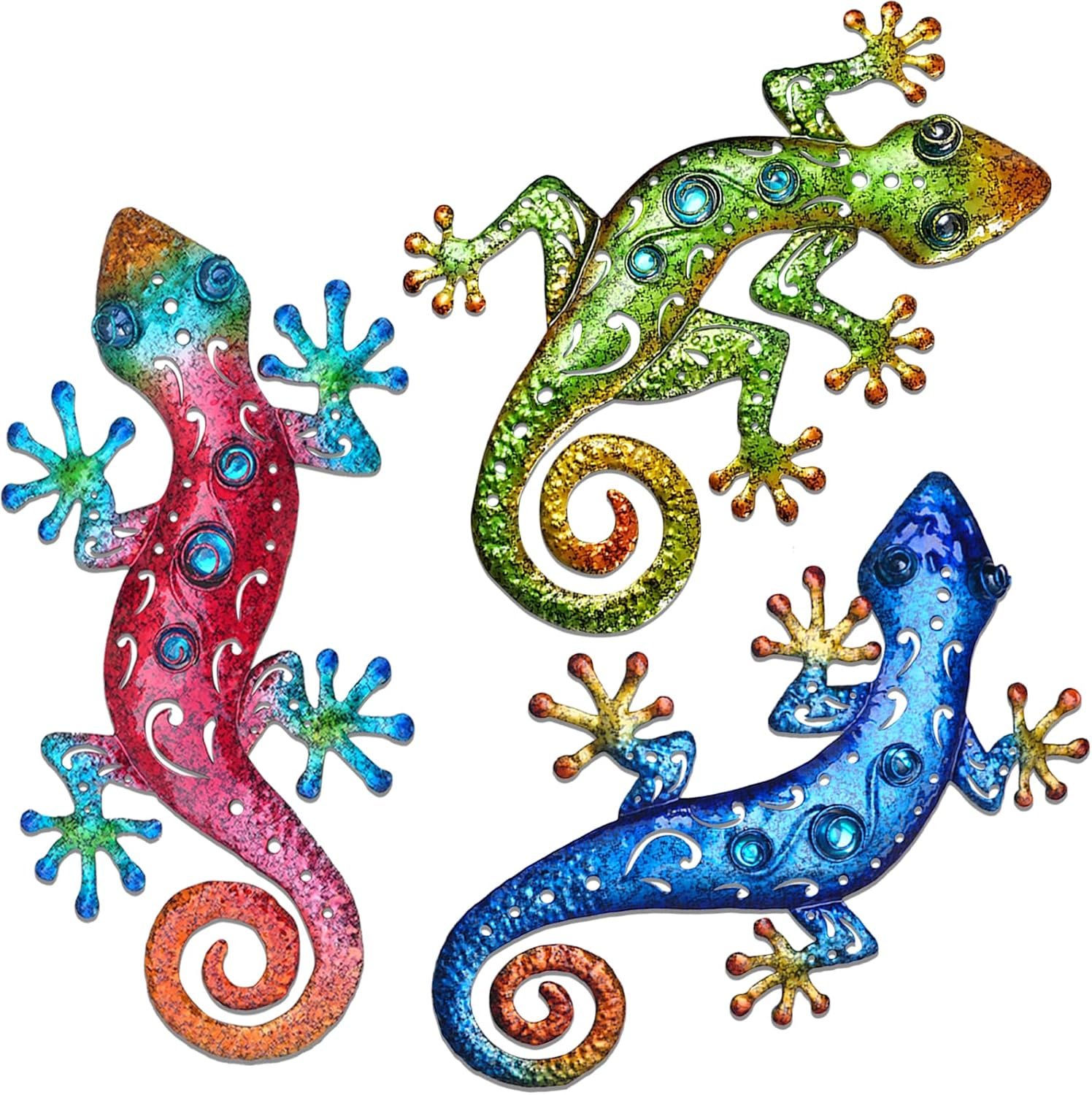 Metal Lizards Outdoor Decor Metal Gecko Wall Decoration Geico Lizard | 13.5 * 8.5 Inch 3 Pack Set Suitable for Hanging in Yard Or Fence