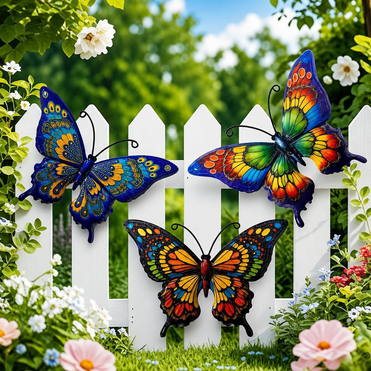 3Pcs 3D Metal Butterfly Wall Decor, Outdoor & Indoor Wall Art, Garden Patio Yard Balcony Fence Decorations, Wrought Iron Butterfly Sculpture, Hanging Metal Wall Art for Porch Living Room Bedroom