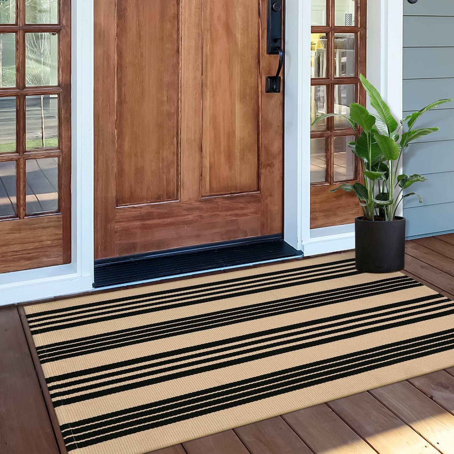 Front Door Mat 24″x51″, Striped Porch Rug Outdoor Door Mat Porch Decor | Machine Washable Front Door Rug Indoor Outdoor Rug Cotton Woven Entry Rug for Entryway/Kitchen/Farmhouse/Home Entrance Decor