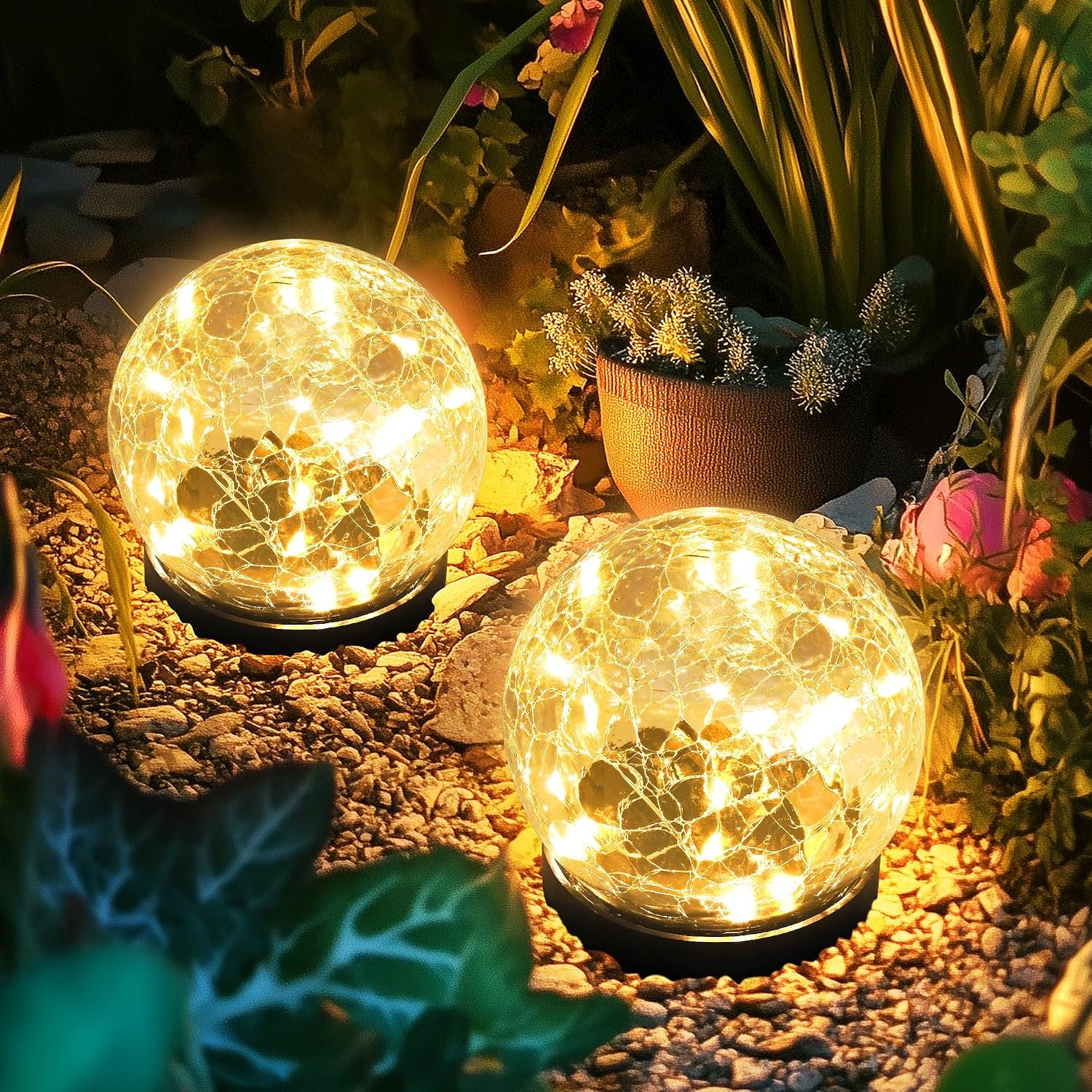 Solar Globe Lights Outdoor Waterproof-Solar Garden Lights 2 Pack
