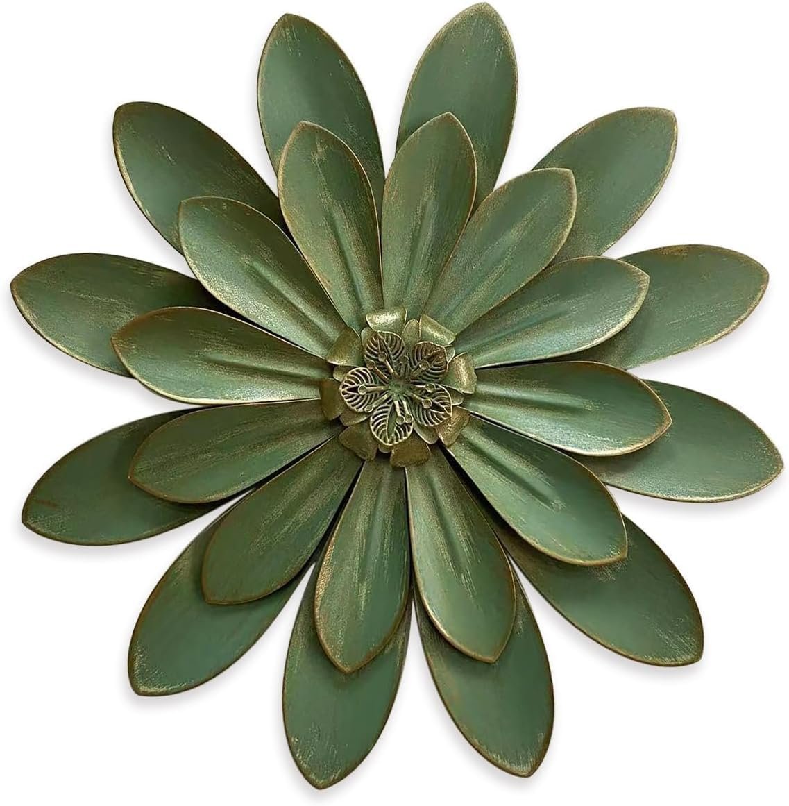 Novbvia Metal Flower Wall Sculpture,12″ Green Rustic Modern Floral Artwork