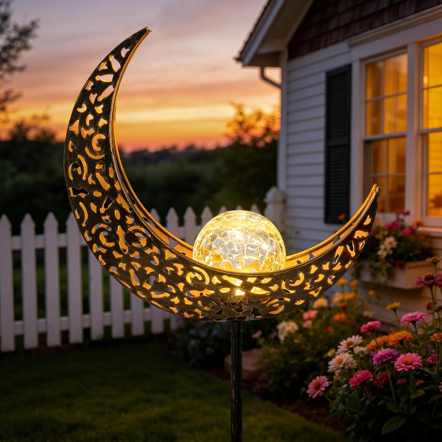 Homeimpro Moon Solar Lights Outdoor Garden Decor Gifts for Mom Women,Waterproof Stakes Yard Decorations for Lawn, Patio Accessories, Backyard Ornaments Birthday Gifts Mother Grandma (Bronze)