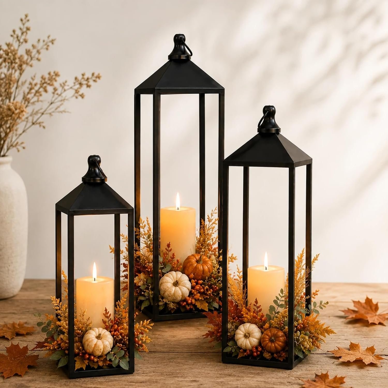 22” 19” 17” Lanterns Decorative Outdoor Indoor, Set of 3 Floor Lanterns