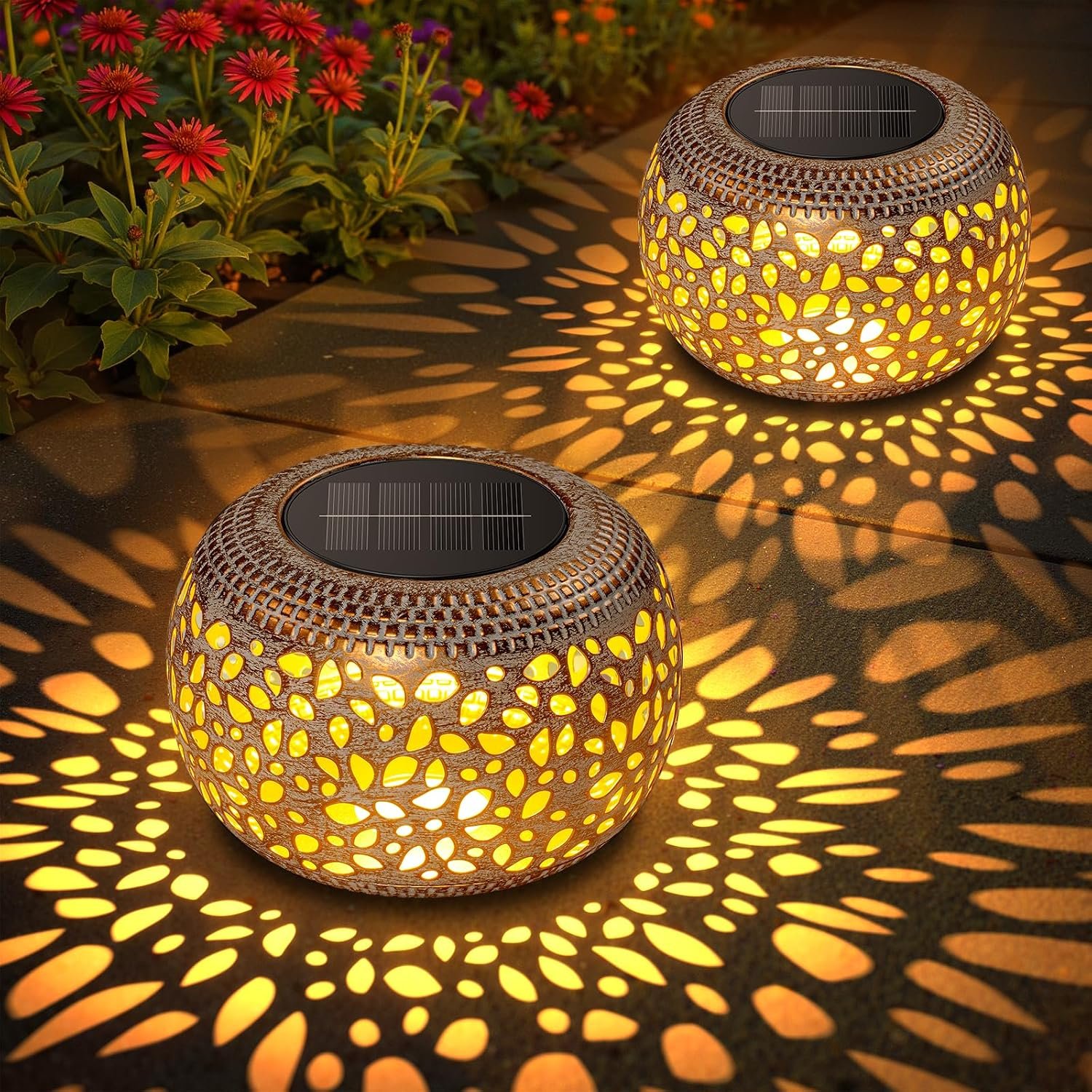 Solar Lanterns Outdoor Waterproof, Hollow Out Solar Table Lamp Patio Decor