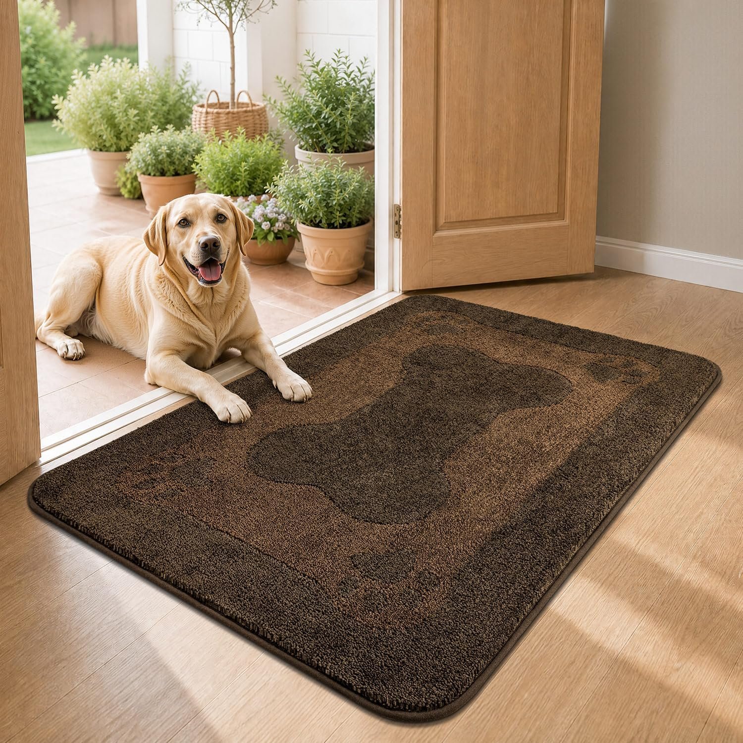 BSICPRO Dog Door Mat 32″x47″, Teddy Brown Dirt Trapping Mud Mat