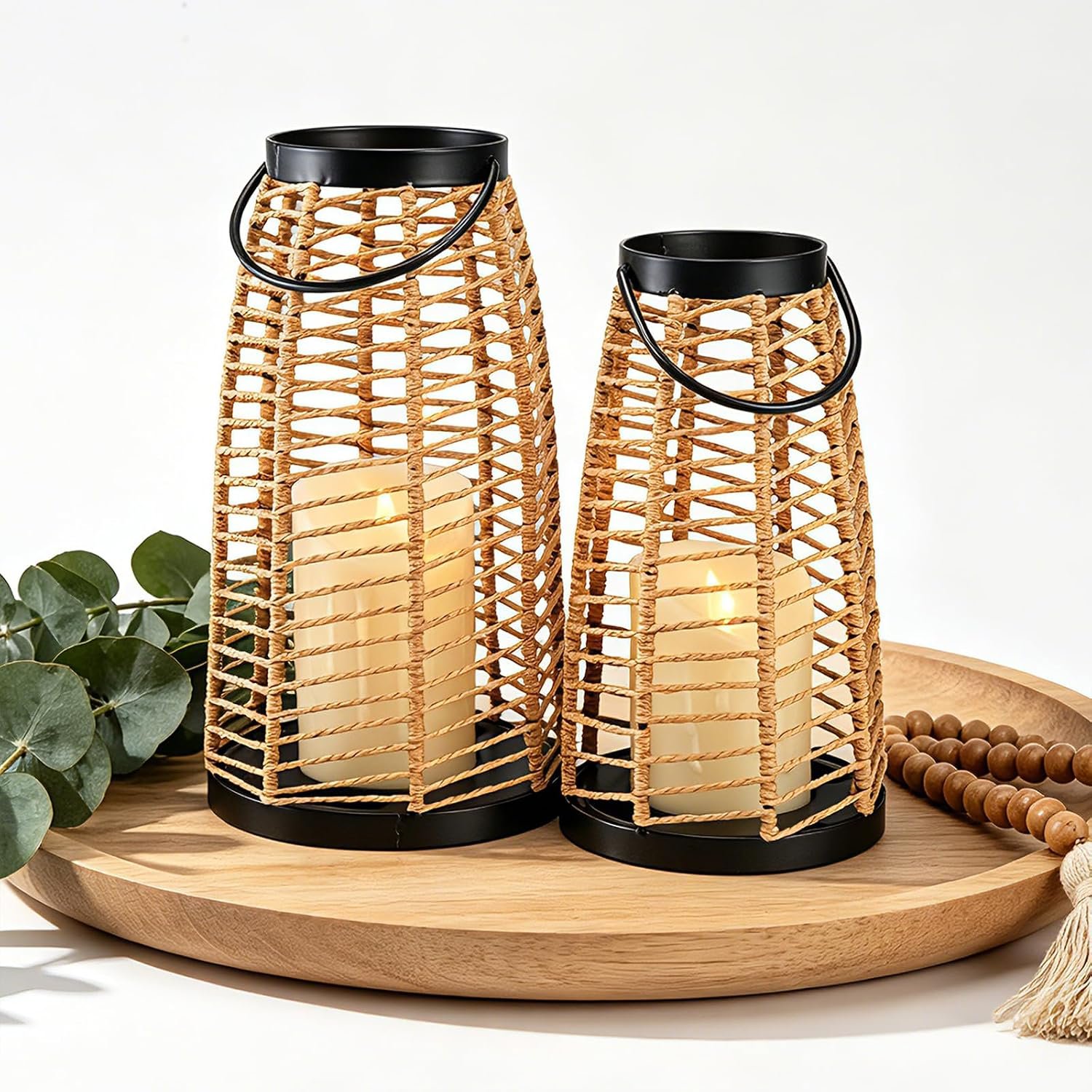 Rattan Boho Decorative Lanterns Outdoor Indoor Patio & Porch Table Decor
