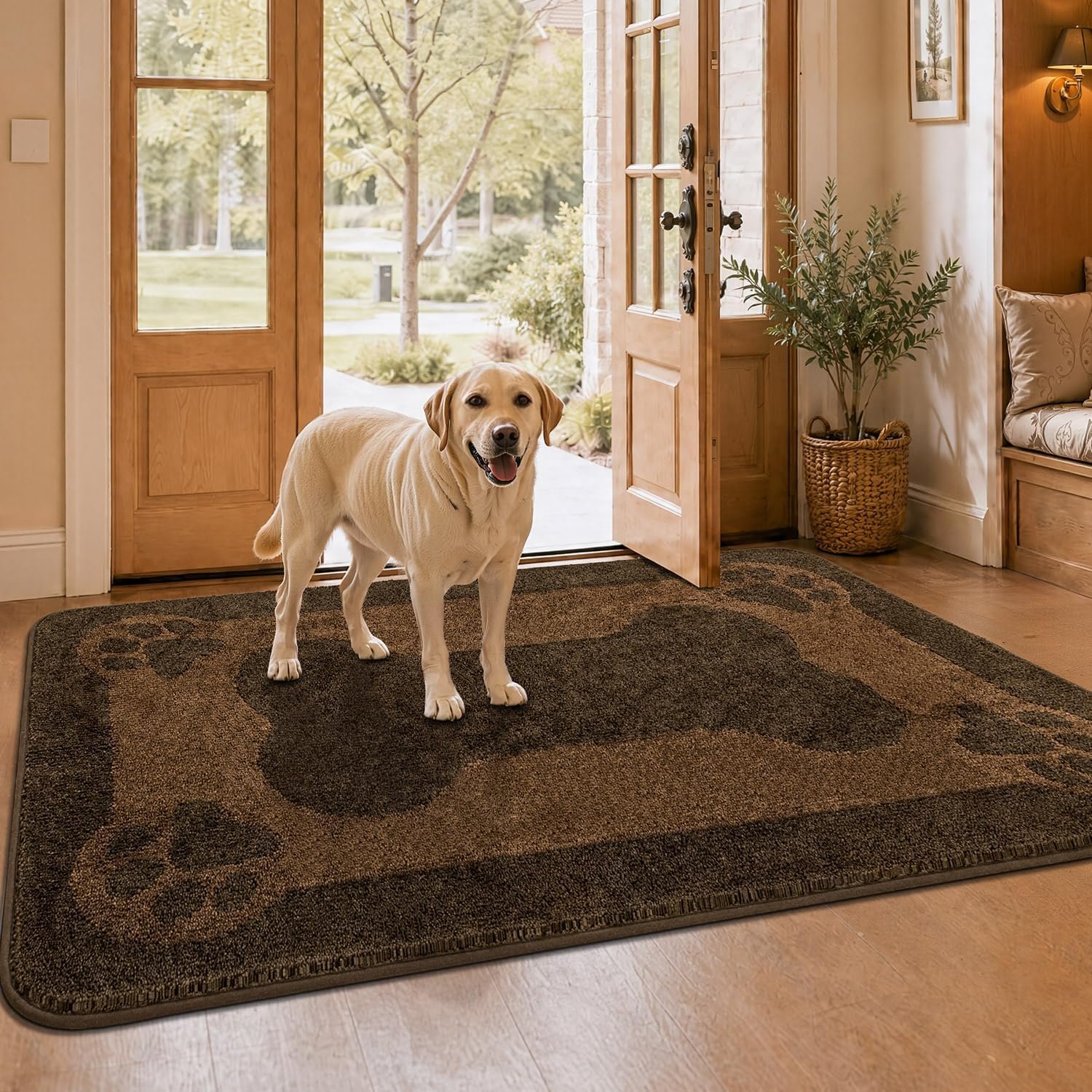 BSICPRO Dog Door Mat 35″x59″, Teddy Brown Dirt Trapping Mud Mat
