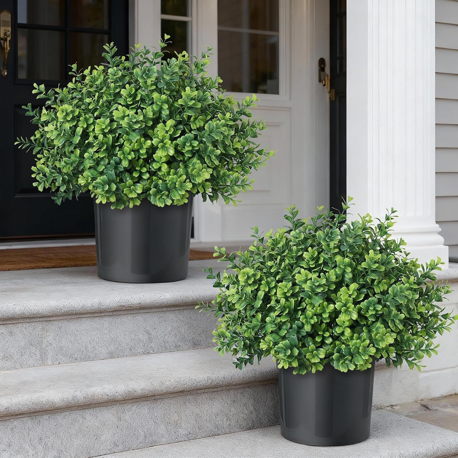 2 Sets of Artificial Boxwood Topiary Trees for Front Door Decoration(Green)