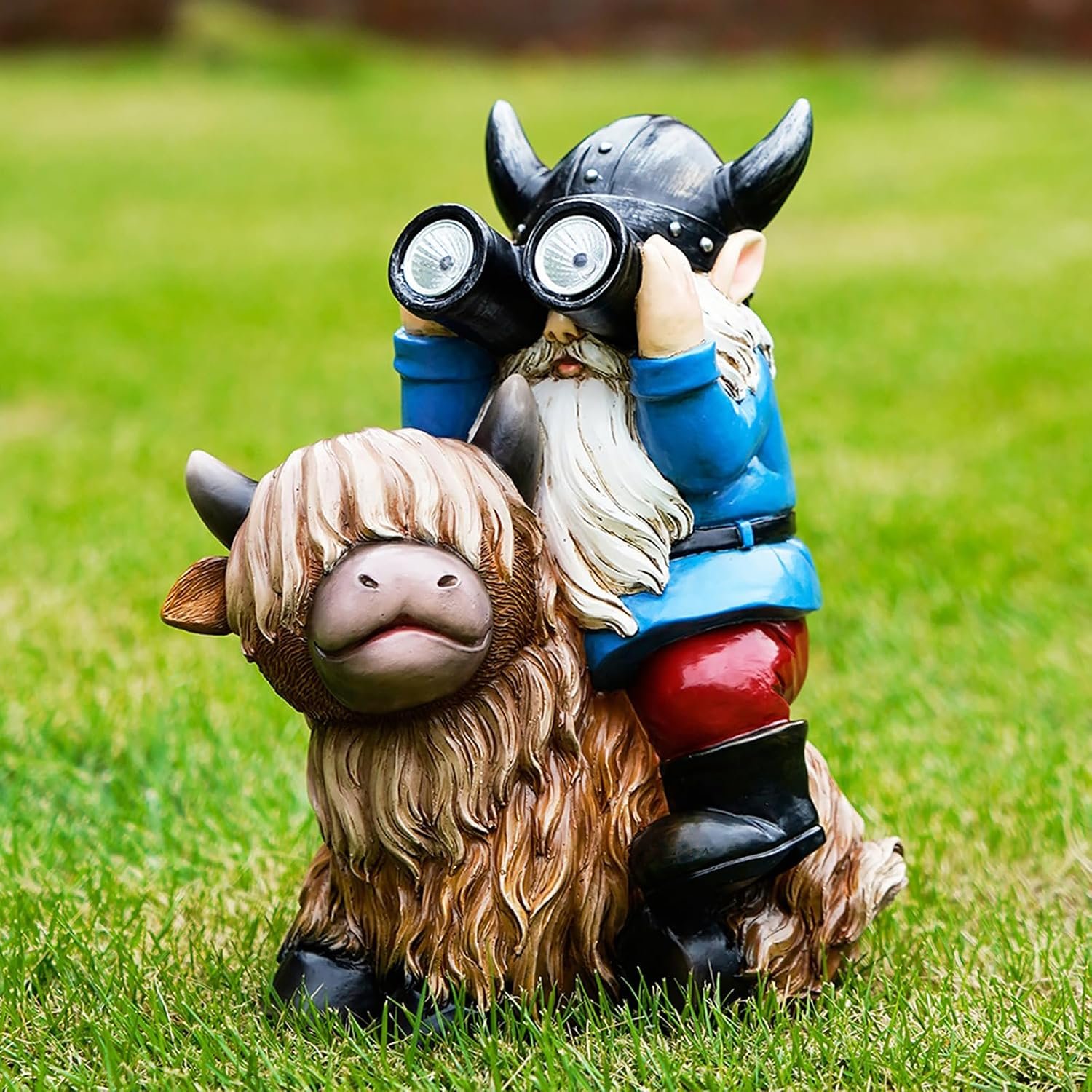 Joint Honglin Solar Garden Resin Gnome Riding Highland Cow Outdoor Stautes
